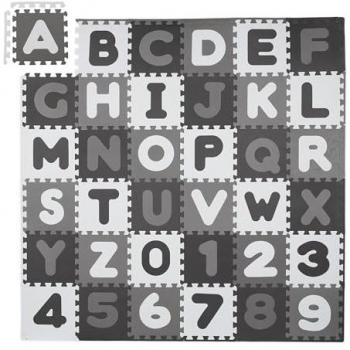 Alfombra Puzle Bebé Abecedario y Números 60 Piezas 172x172cm Bordes Goma Espuma Sin Tóxicos Blanco/Negro