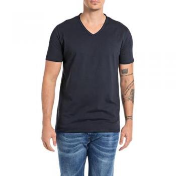 Camiseta de Hombre Replay de Manga Corta y Cuello en V, Color Azul Noche, Talla XL
