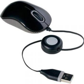 Targus Ratón de viaje compacto con Blue Trace, ratón óptico con cable retráctil, ratón para portátil de gran precisión – Negro, AMU75EU