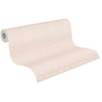 Papel Pintado Vinílico Rosa con Estampado Blanco, Estructura Ligera y Diseño Art Deco, Fácil de Instalar, 0.53 x 5.33 m