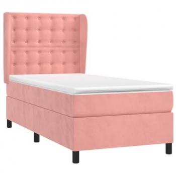 Cama box spring con colchón terciopelo rosa 90x200 cm