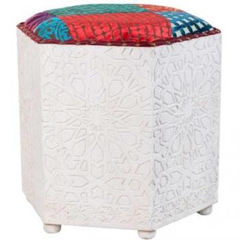 Taburete de madera blanco 46x46x41h cm de estilo artesanal acabado Wanderlust Deco
