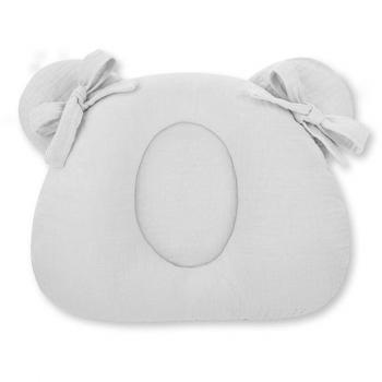 Almohada Muselina Natural para Bebés con Diseño de Cabeza de Oso - Previene Plagiocefalia - Certificado Oeko-Tex Standard 100 - 25 x 30 cm - 100% Algodón