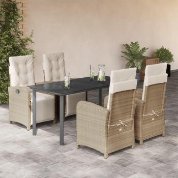 Beige Poly Rattan 5-Piece Garden Dining Set with Cushions