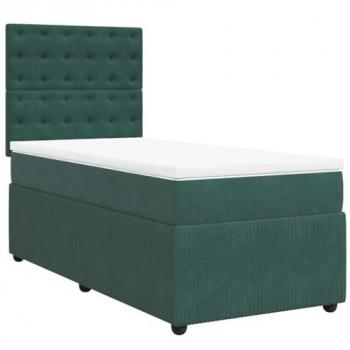Cama Box Spring con Colchón de Terciopelo Verde Oscuro 90x200 cm