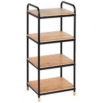Estante de baño Loft 4 niveles 42 x 94.5 cm, Bambú y Metal, Negro/Marrón
