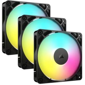 Corsair RS120 ARGB Ventilador Suplementario PWM 120mm Triple Pack Negro con Conexión en Cadena, Bajo Nivel de Ruido y Rodamiento de Cúpula Magnética