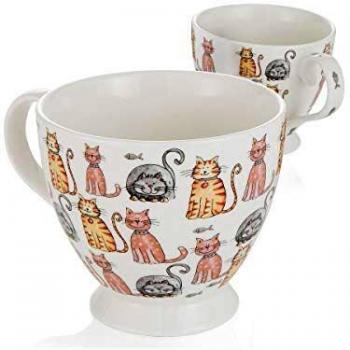 MONTEMAGGI - Taza de café con Leche con Mango con Gatos, 14,5 x 11 x 10 cm