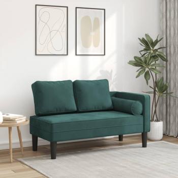 Chaise Longue Sofá Diván con Almohadas de Terciopelo Verde Oscuro