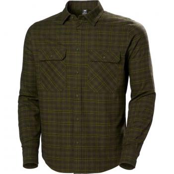 Camisa de hombre Lokka Organic Flannel LS Shirt Helly Hansen, manga larga, color verde, material orgánico