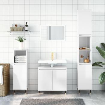 Juego de muebles de baño 3 piezas blanco pulido madera multicapa con acabado brillante y fabricado en madera contrachapada