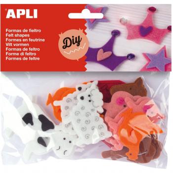APLI - Bolsa formas fieltro animales, 18 uds