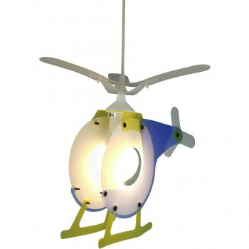 Lámpara Colgante Infantil Helicóptero E27 1 Foco, Sin Bombilla, Diseño en Plástico Blanco y Azul, Dimensiones 45x30x30 cm