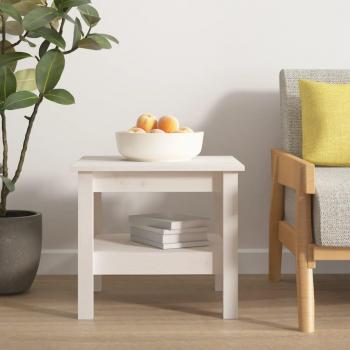 Mesa de centro de madera maciza de pino 45x45x40 cm en color natural, blanco y gris, ideal para salón o comedor