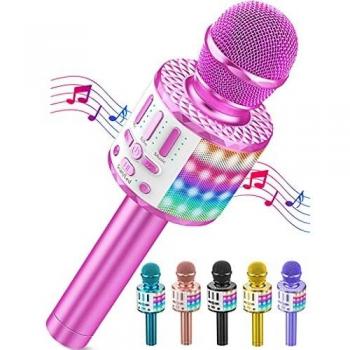 Micrófono Karaoke Bluetooth, Microfono Inalámbrico Karaoke con Altavoz y LED, Portátil Karaoke Inalámbrico Speaker para Niños Niñas Canta Partido Musica, Adultos Casa KTV Party para Android/iPhone/PC