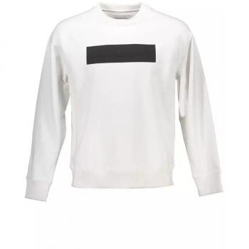 Calvin Klein XXL Elegant White Cotton Blend Sweatshirt - Long-Sleeved, Round Neck with Logo Print