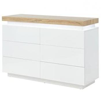 Cómoda HALO II - 6 cajones - MDF lacado - Con LEDs - Color: blanco y roble