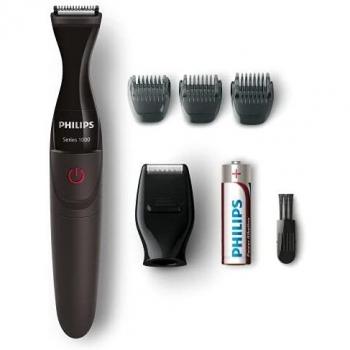 Depiladora Philips MULTIGROOM Series 1000 MG1100/16 para barba inalámbrica, negra y roja con 3 peines de precisión