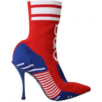 Dolce & Gabbana Red Blue Stretch Sock Style Short Boots Logo Shoes - EU37/US6.5, Multicolor female, Size: 7 US