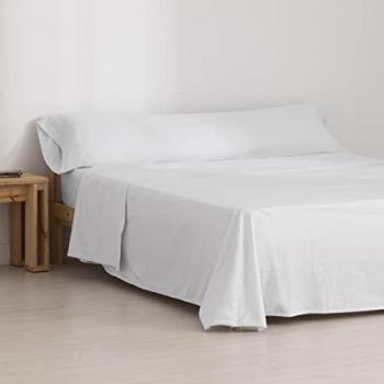 Juego de Sábanas de Franela Blanco 90 cm 100% Algodón, compuesto por Encimera: 160x270 cm, Bajera: 90x200 cm + 30 cm Fuelle, Almohada: