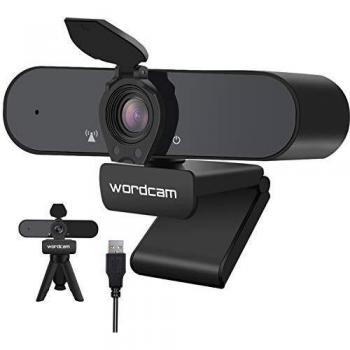 Wordcam Webcam 1080P Full HD con Micrófono Incorporado y Cubierta de Privacidad,para Videoconferencia, Estudios, Conferencias, Grabación, Juegos, Plug y Play, Clip Giratorio Flexible y trípode