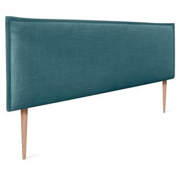 Cabecero Tapizado de Lino Natural Turquesa con Ribete y Patas 150x105cm para Cama Dormitorio Moderno