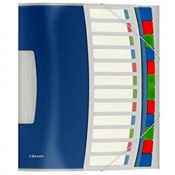 Carpeta organizadora plástica Vivida A4 con 12 compartimentos, cierre con gomas, índice extraíble en la portada y separadores multicolor