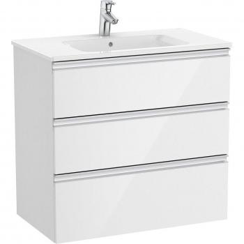 Roca - Mueble de baño con lavabo The Gap, 3 cajones, color blanco brillo, medidas 805 x 460 x 763 mm