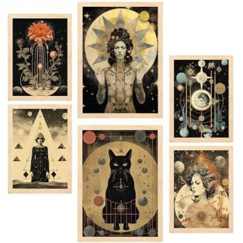 Set de 6 Pósters Collage Surrealista Esotérico de Mujeres para Decorar Paredes - Tamaños A3 y A4, Sin Marco