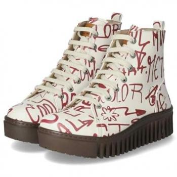 Botines Art 1513F Graffiti para Mujer - Piel, Casual, Cordones, Altura de 3 a 5 cm, Color Blanco