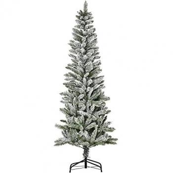 Árbol de Navidad Nevado Artificial Homcom 180 cm con 394 Ramas Ignífugas de PVC, Apertura Automática, Base Plegable y Soporte de Acero, Decoración Interior Ø60x180 cm Verde y