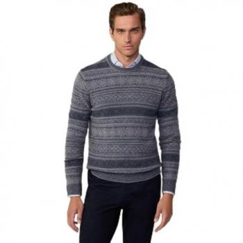 Jersey de Hombre Hackett Cuello Redondo Fairisle Gris (Granite Grey) L, Casual, Lana