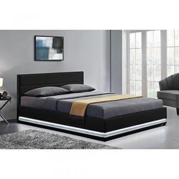 Estructura de cama negra con caja de almacenaje y LED 160 x 200 cm