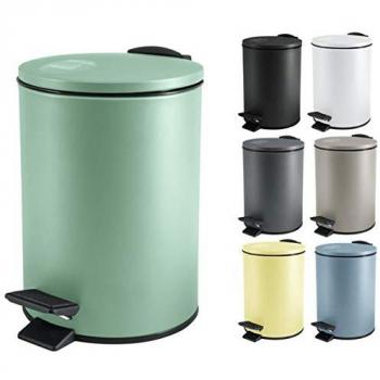 Cubo de basura 3L de baño Adelar Spirella, verde mate, con tapa a pedal y cierre suave