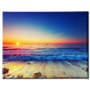Impresión sobre Lienzo Puesta de Sol sobre el Mar - Poliéster Multicolor 100x3x70 cm con Marco de Madera EPIKASA