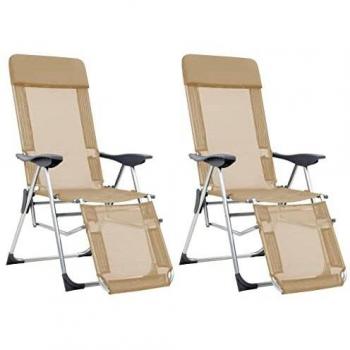 vidaXL 2X Sillas Camping Plegables Reposapiés Aluminio Crema Asiento Taburete