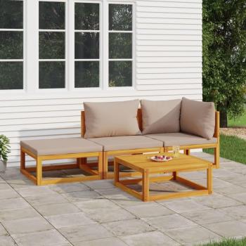 4-Piece Solid Wood Garden Lounge Set with Taupe Cushions