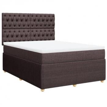 Cama Box Spring con colchón de tela marrón oscuro 140x200 cm