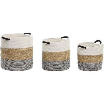Juego de Cestas DKD Home Decor Beige Negro Fibra Natural 40 x 40 x 40 cm