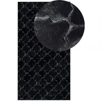 Alfombra de piel sintética de conejo negra 80 x 150 cm, suave y peluda, diseño de reja Gharo