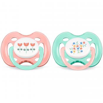 Philips Avent SCF172/02 - Pack 2 chupetes ventilados decorados, para niña de 0-6 meses, color naranja / morado