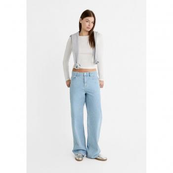 Stradivarius Straight-fit jeans with rhinestones in Medium Light Blue Denim