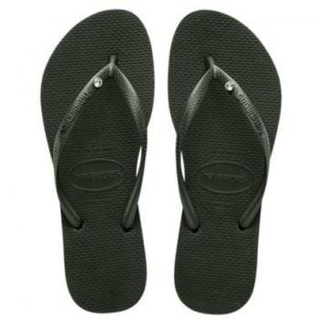 Havaianas Slim Crystal Women's Flip-Flops in Olive Green