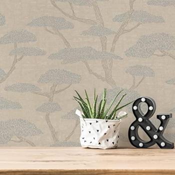 Papel Pintado Vlies Nara Bonsai, Mate, Diseño de Árboles Asiáticos, 10.05 x 0.53 m, Beige