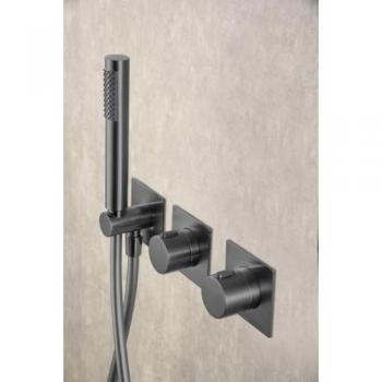 Conjunto Ducha Termostático Empotrado Tíbet Black Gun Metal Imex