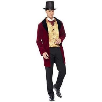 Smiffy'S 43419L Traje De Lujo De Caballero Edwardian Con Chaqueta Y Falso Chaleco, Rojo, L - Tamaño 42-44