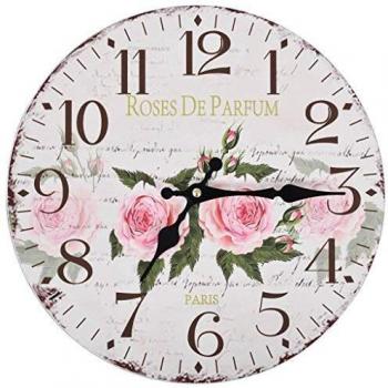 vidaXL Reloj de Pared de Estilo Vintage Retro Flores Redondo Cuarzo Agujas Sala