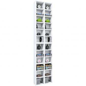 Estante de Madera Almera para CD y DVD con Capacidad para 408 CDs o 144 DVDs - Medidas: 183 x 42 x 20 cm - Color Blanco