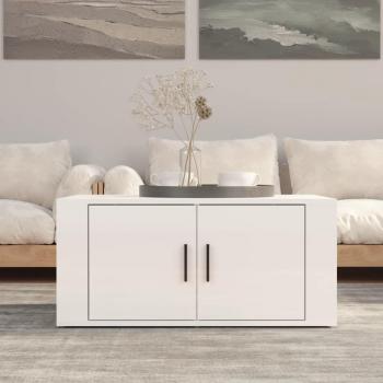 Mesa de centro madera contrachapada blanca brillo 80x50x36 cm, mesa de salón blanca pulida 80x50x36cm madera multicapa