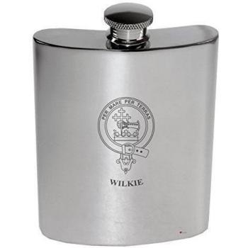 Wilkie Family Crest 6oz Polished Pewter Kidney Flask